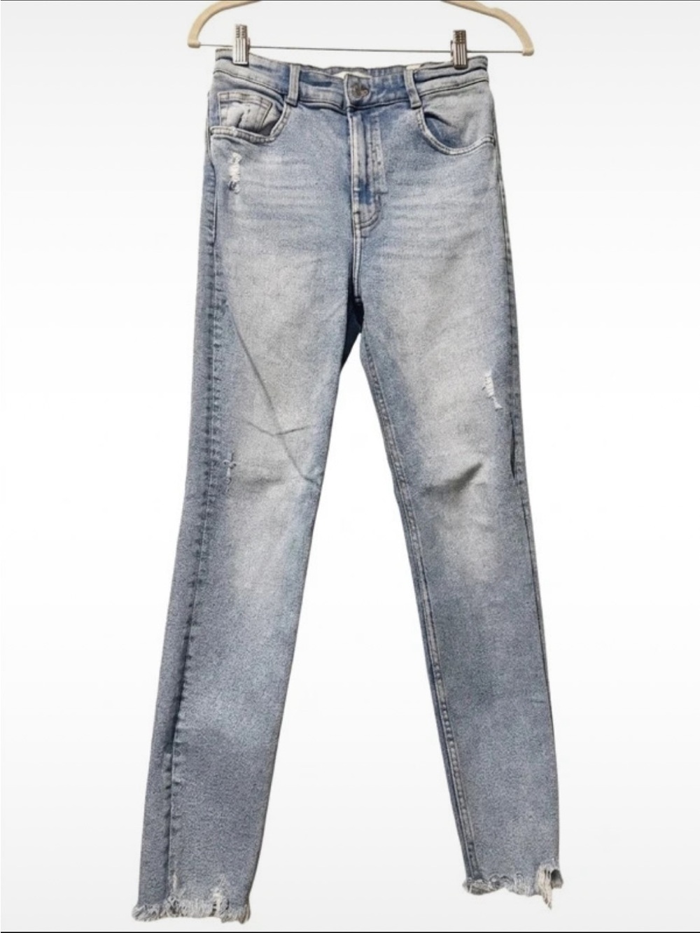 Zara Light Blue Skinny Jeans with Distressed Hem